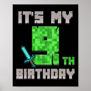 Birthday Boy Shirt It's My 9th Birthday Gamer Pixe Poster