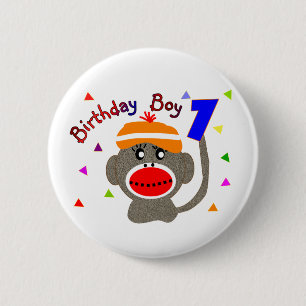 Birthday BOY Sock monkey 1 year old 6 Cm Round Badge