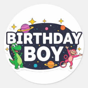 Birthday Boy Space Adventure Classic Round Sticker