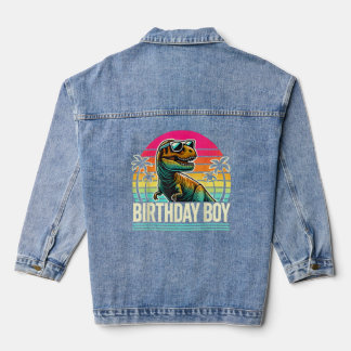 Birthday Boy T-Rex Retro Sunset Cool Vintage Tri-B Denim Jacket
