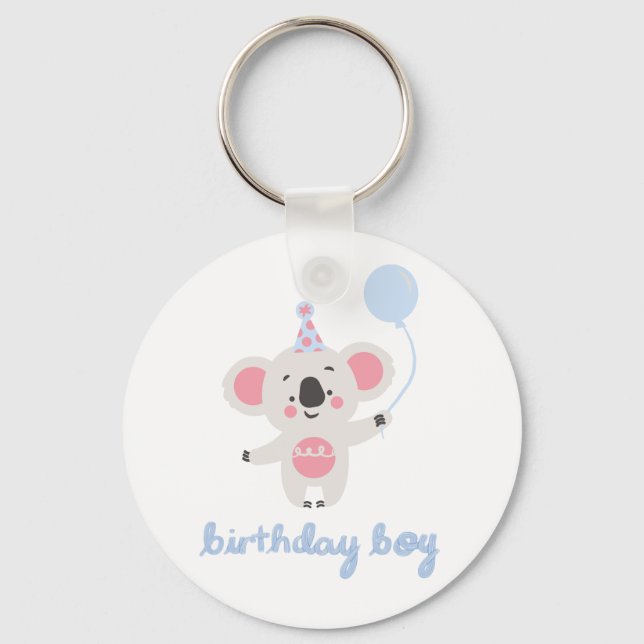 Birthday Boy Teddy Bear Holding A Balloon Key Ring (Front)