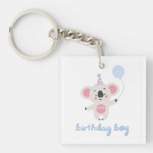 Birthday Boy Teddy Bear Holding A Balloon Key Ring