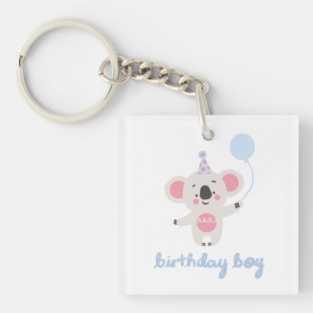 Birthday Boy Teddy Bear Holding A Balloon Key Ring (Front)