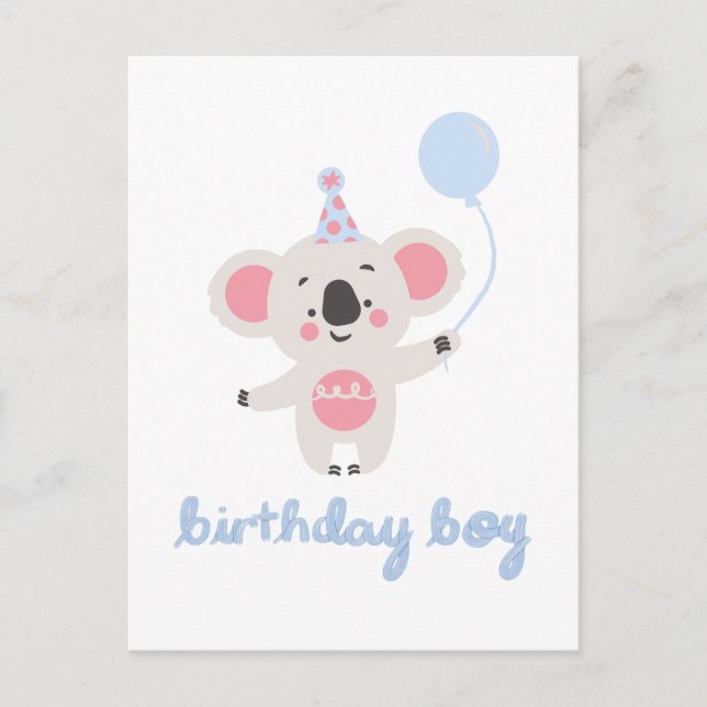 Birthday Boy Teddy Bear Holding A Balloon Postcard (Front)