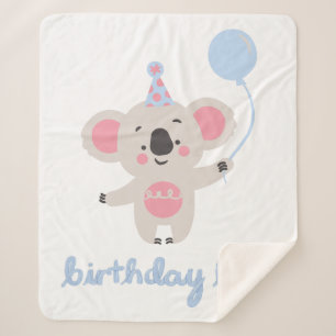 Birthday Boy Teddy Bear Holding A Balloon Sherpa Blanket