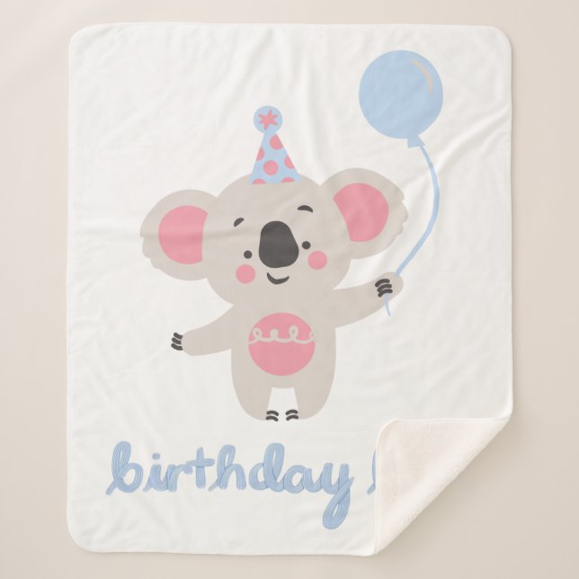 Birthday Boy Teddy Bear Holding A Balloon Sherpa Blanket (Front)