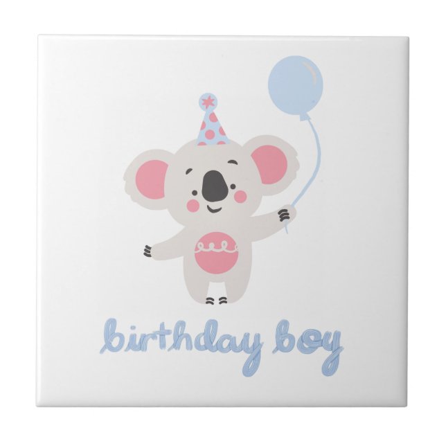 Birthday Boy Teddy Bear Holding A Balloon Tile (Front)