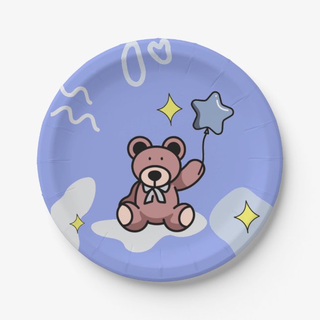 Birthday Boy Teddy Bear    Paper Plate (Front)