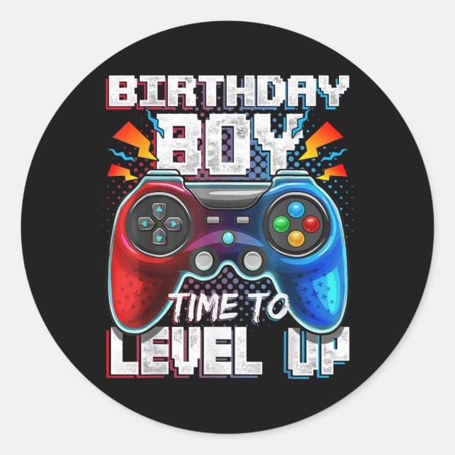 Birthday Boy Time Gamer Level Up Video Game Classic Round Sticker (Front)