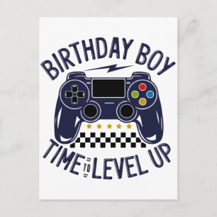 Birthday Boy Time to Level Up Announcement Postcard