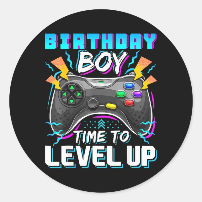 Birthday Boy Time to Level Up Video Game Birthday Classic Round Sticker (Front)