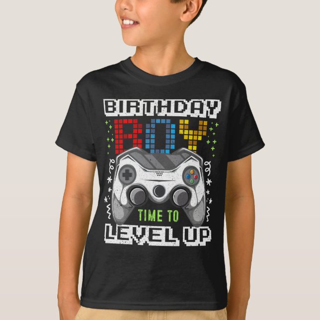 Birthday Boy Time to Level Up Video Game Gaming T-Shirt (Front)