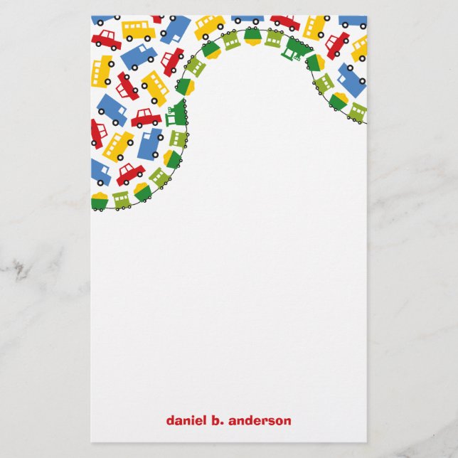 Birthday Boy Toys Colourful Cars Trains Bus Trucks Stationery (Front)