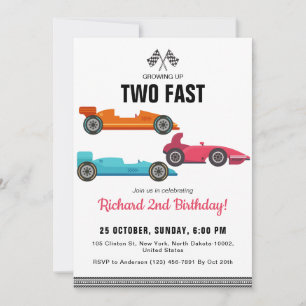 Birthday Boy Two Fast Race Car Theme Party Invitation