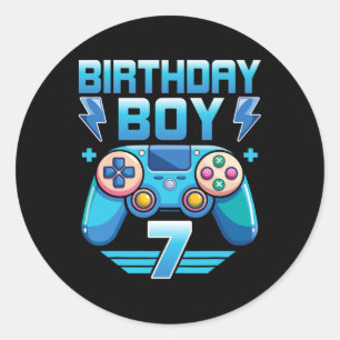 Birthday Boy Video Gamer 7th Birthday Party 7 Year Classic Round Sticker