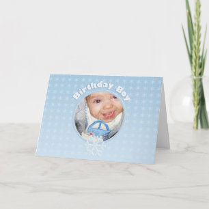 Birthday Boy Winter Onederland Blue Custom photo Card