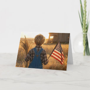 Birthday Boy with American Flag and Wheat Sheaves Card