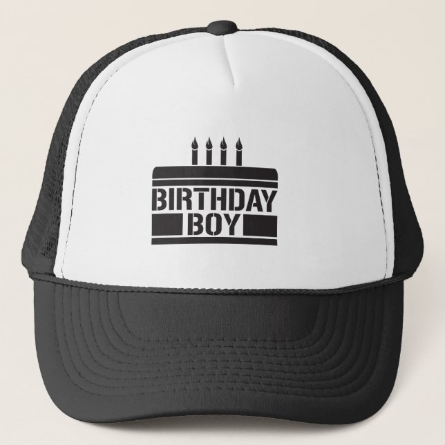 Birthday boy with cake trucker hat (Front)