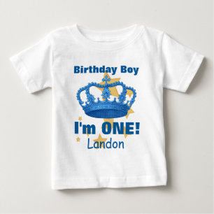 Birthday Boy with Crown I'm ONE! Custom Name V06N2 Baby T-Shirt