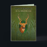 Birthday, Boyfriend, Deer with Antlers in the Bush Card<br><div class="desc">Ideal for the man in your life who loves to hunt and/or just loves wildlife.   A graphic image of a deer's head with antliers outside an oval frame with grasses on the front of the card.  antlers</div>