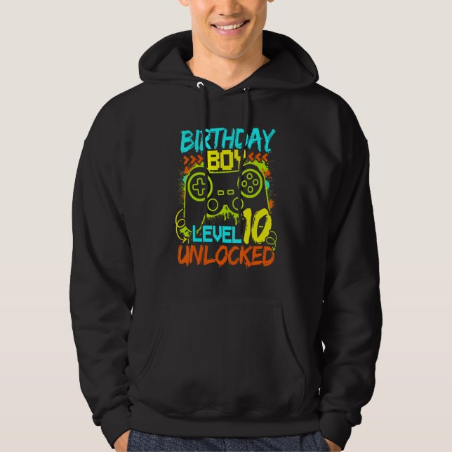 Birthday Boys Level 10 Unlocked Video Gamer Hoodie (Front)