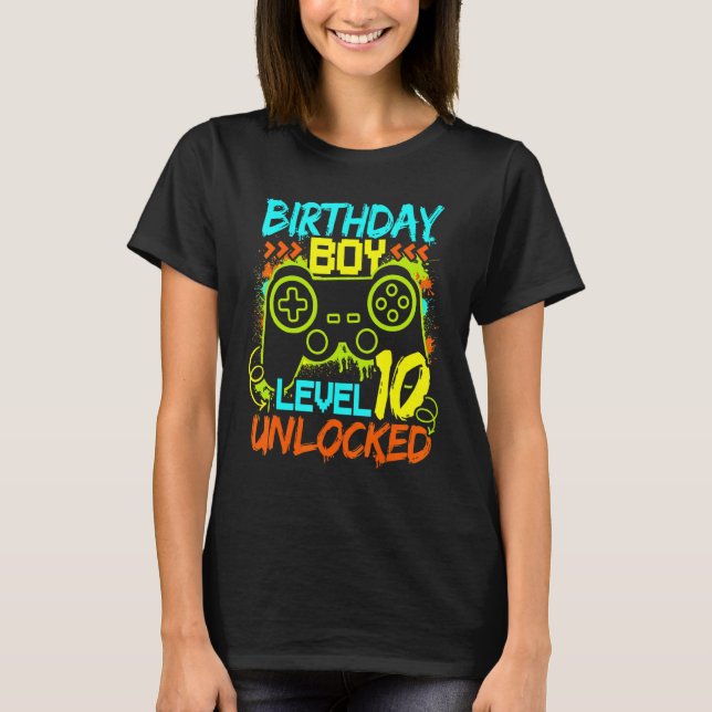 Birthday Boys Level 10 Unlocked Video Gamer T-Shirt (Front)