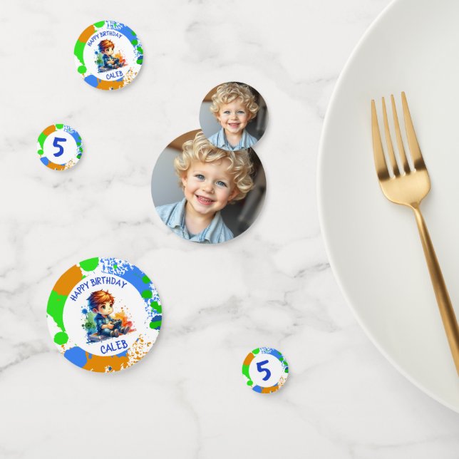Birthday Boy's name and age Personalised Photo Confetti (Group)