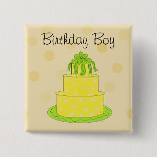 Birthday Boys Yellow Cake 15 Cm Square Badge
