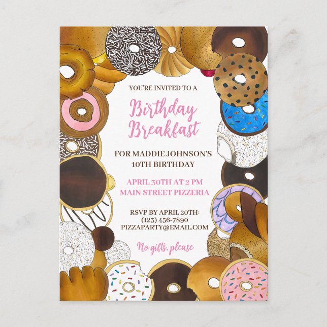 Birthday Breakfast Brunch Doughnut Doughnut Junk F Invitation Postcard (Front)