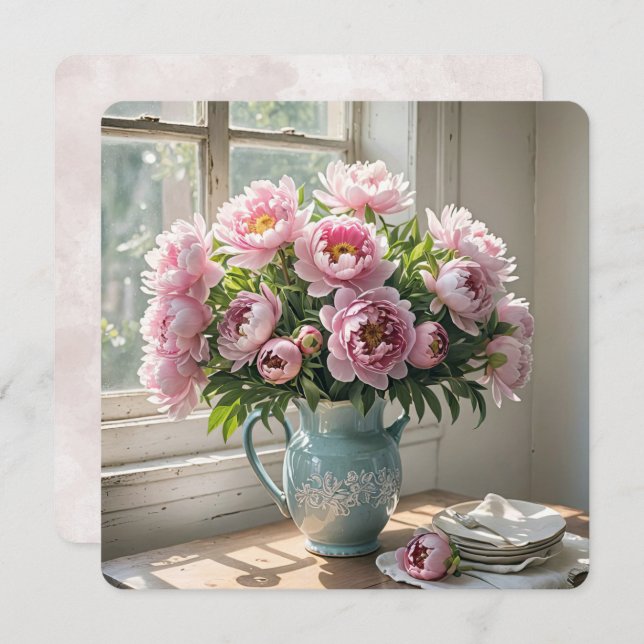 Birthday Breakfast Brunch Peony Bouquet  Invitation (Front/Back)