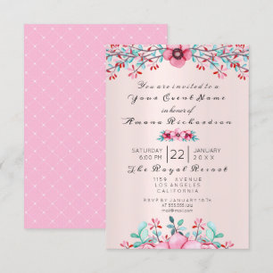 Birthday Bridal Floral Bohemia Eggplant Kraft Pink Invitation