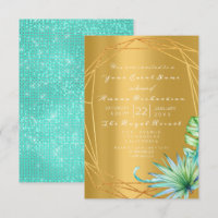 Birthday Bridal Palm Mint Aqua Tropic Frame Gold