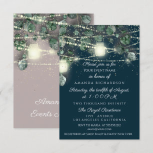 Birthday Bridal Shower Light Jars Rustic Wood Navy Invitation