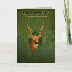 Birthday, Brother, Deer with Antlers in the Bush Card