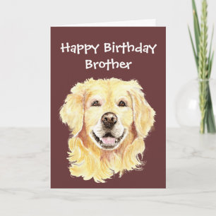 Birthday Brother Watercolor Golden Retriever Dog Card