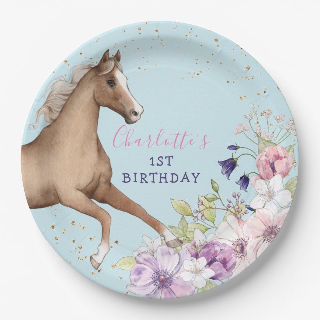 Birthday Brown Horse Paper Plates (Front)