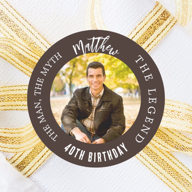 Birthday brown photo man myth legend classic round sticker (Creator Uploaded)