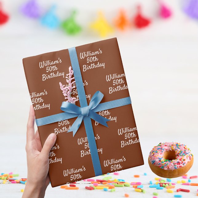 Birthday brown rust name wrapping paper (Creator Uploaded)