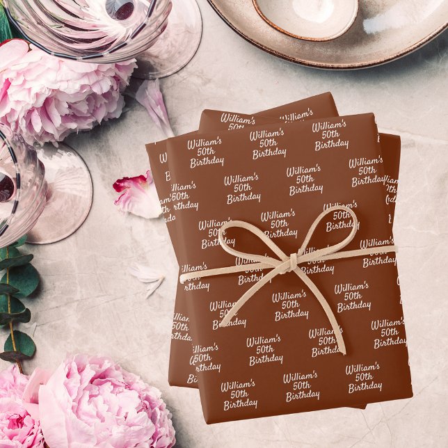 Birthday brown rust white name wrapping paper sheet (Creator Uploaded)