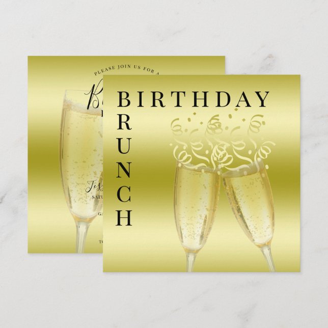 Birthday Brunch Champagne & Streamers Invitation (Front/Back)