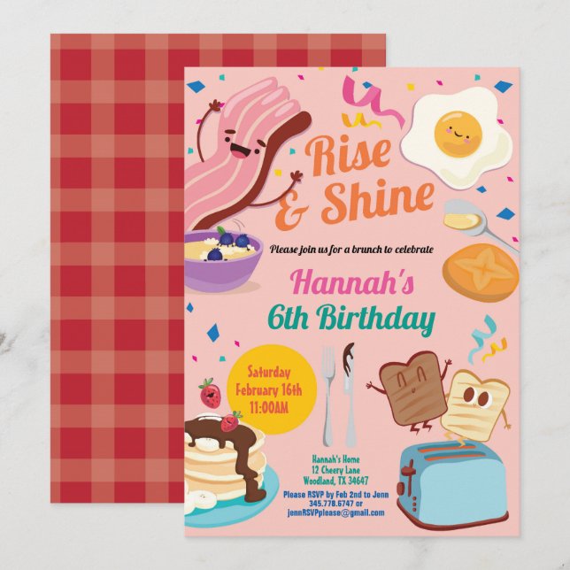 Birthday brunch invitation. Rise and shine girl Invitation (Front/Back)