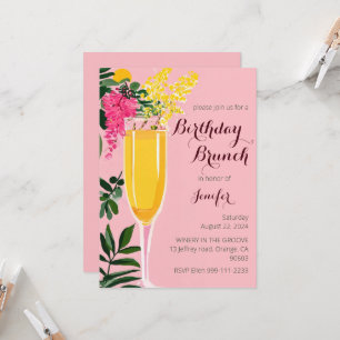 Birthday Brunch mimosa watercolor Invitation
