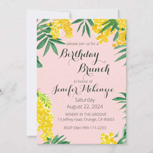 Birthday Brunch mimosa watercolor Invitation (Front)