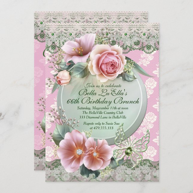 Birthday Brunch Mothers Day Luncheon Invitations (Front/Back)