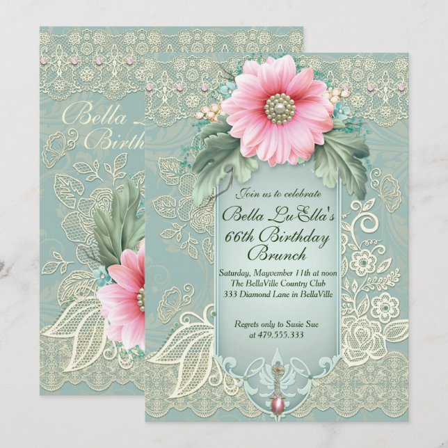 Birthday Brunch Mothers Day Luncheon Invitations (Front/Back)