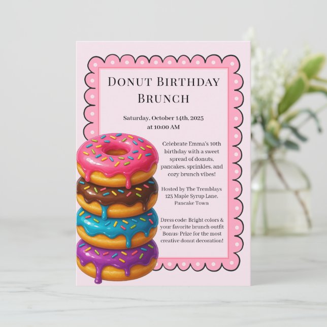 Birthday Brunch Party | Pancakes & Doughnuts  Invitation (Standing Front)