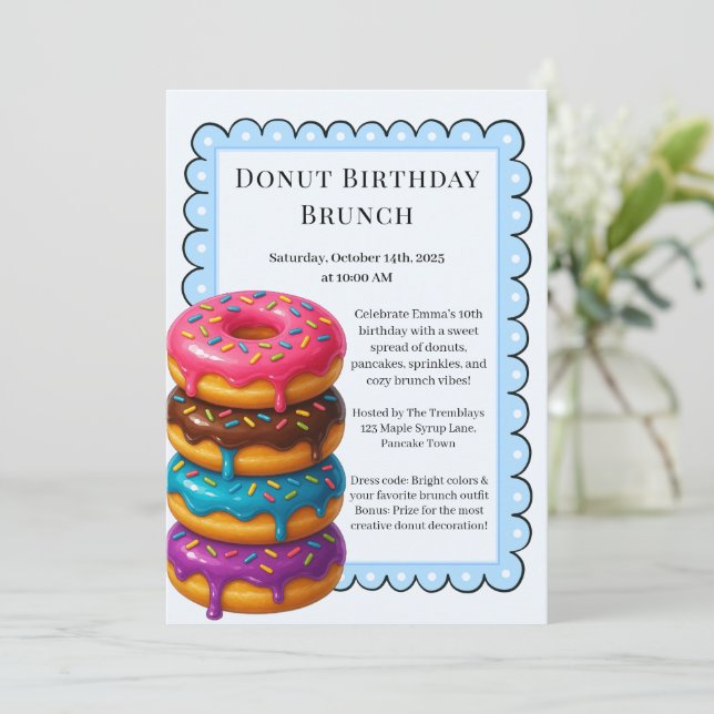 Birthday Brunch Party | Pancakes & Doughnuts  Invitation (Standing Front)