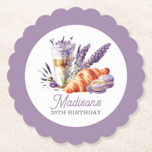 Birthday Brunch Watercolor Macarons and Croissant Paper Coaster