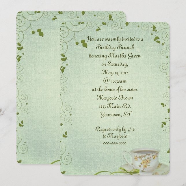 Birthday Brunch with tea cup Invitation (Front/Back)