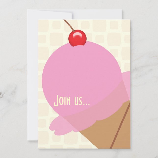 Birthday bubble gum ice cream party invitation (Front)
